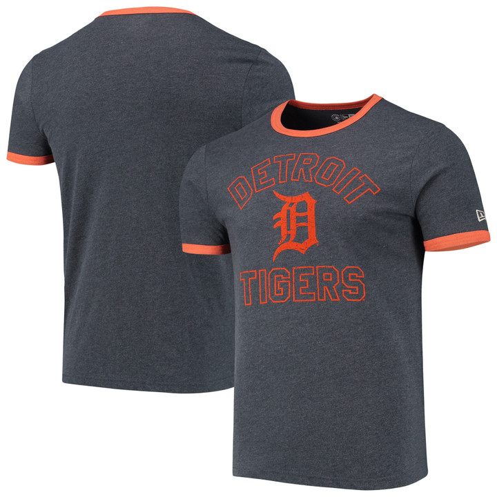 Men's New Era Heathered Navy Detroit Tigers Brushed Ringer T-Shirt