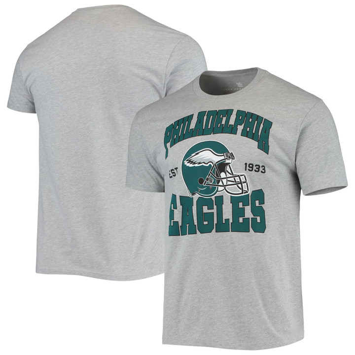 Men's Junk Food Heathered Gray Philadelphia Eagles Helmet T-Shirt