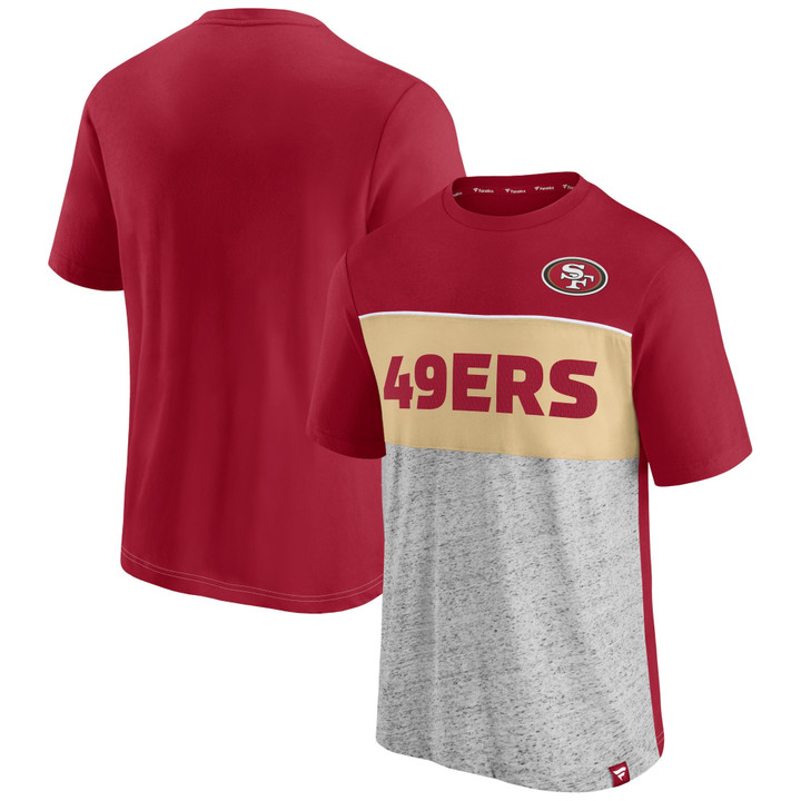 Men's Fanatics Branded Scarlet/Heathered Gray San Francisco 49ers Colorblock T-Shirt