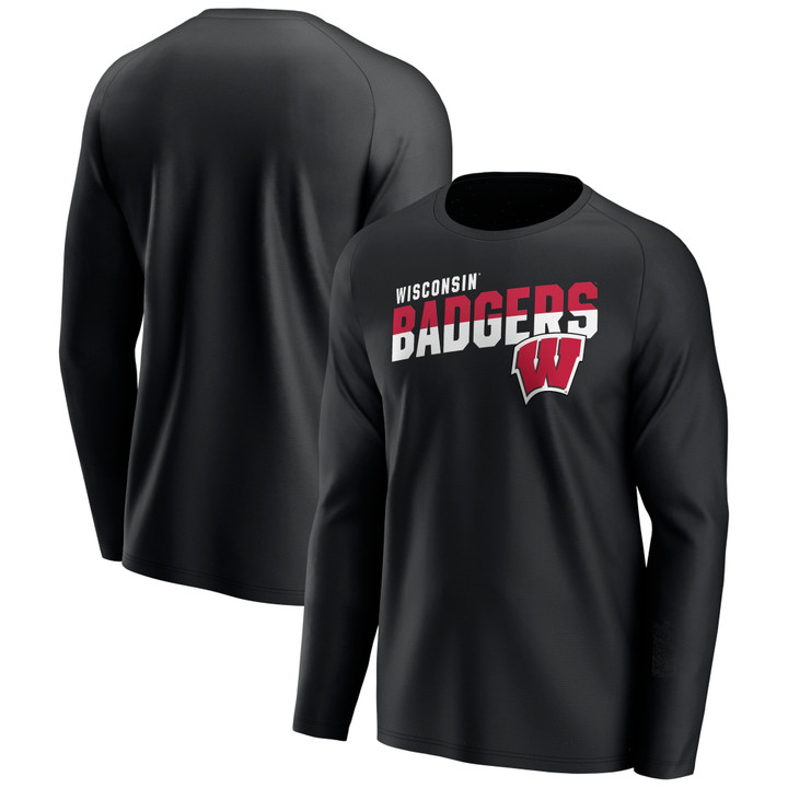 Men's Fanatics Branded Black Wisconsin Badgers Quick Slant Raglan Long Sleeve T-Shirt