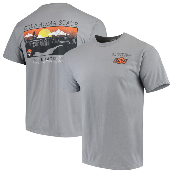 Men's Gray Oklahoma State Cowboys Team Comfort Colors Campus Scenery T-Shirt