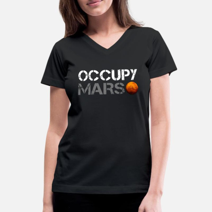 Women's V-Neck T-Shirt Occupy Mars