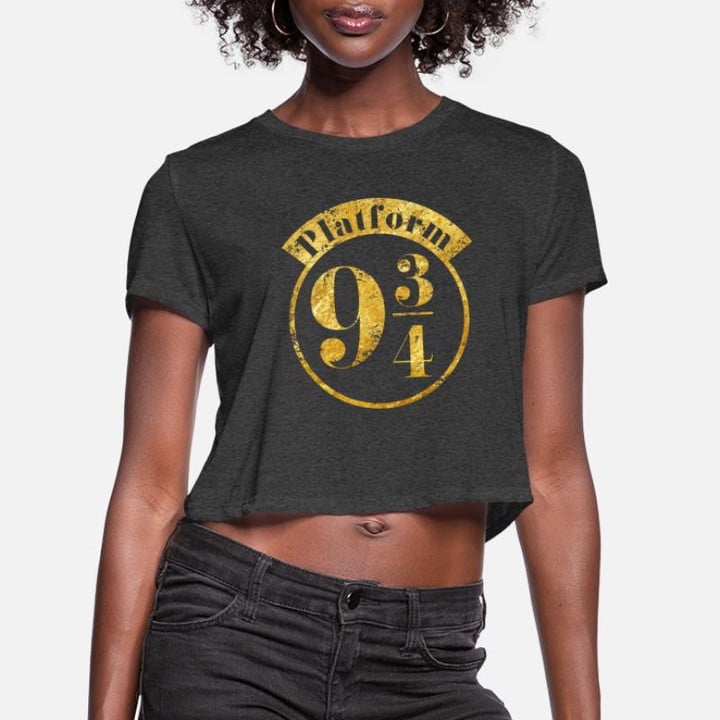 Women's Cropped T-Shirt Harry Potter Platform 9 3/4 Gold