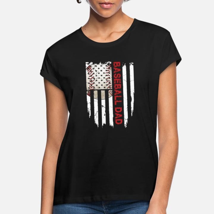 Women's Loose Fit T-Shirt Baseball Dad American Flag T Shirt