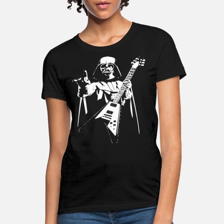 Women's T-Shirt Darth Vader Rocks Guitar Star Wars Music Band Funn