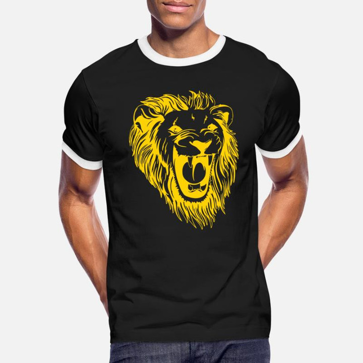 Men's Ringer T-Shirt Lion - male face roaring