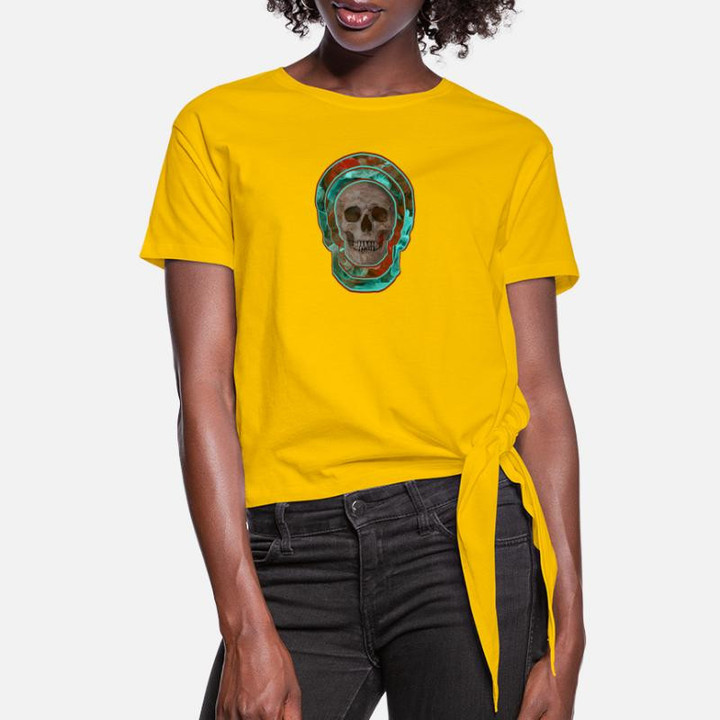 Women's Knotted T-Shirt Psychedelic skull RC