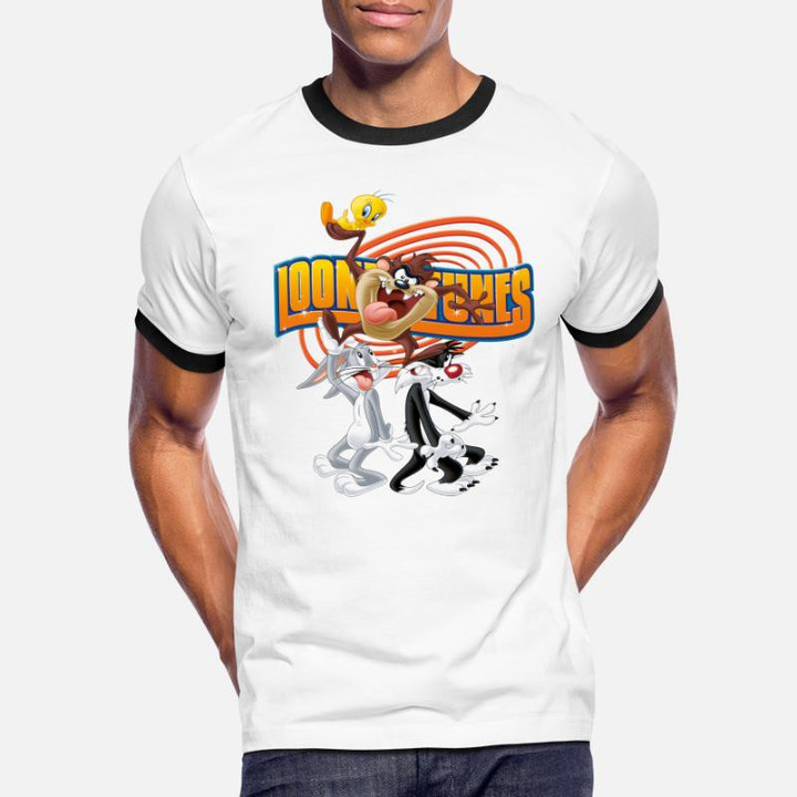 Men's Ringer T-Shirt Looney Tunes Bugs Taz Tweety Sylvester
