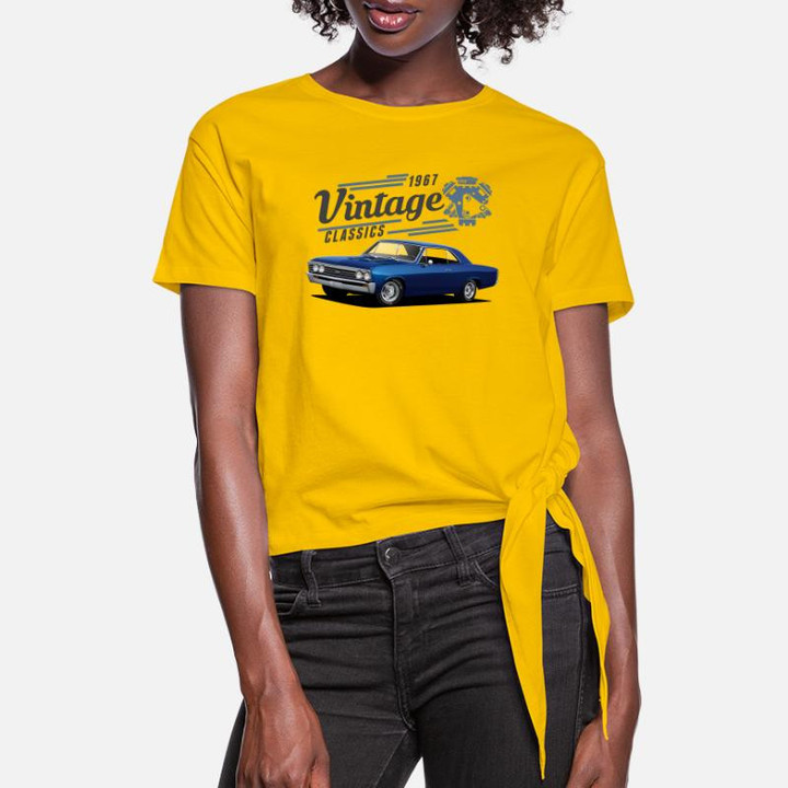 Women's Knotted T-Shirt Vintage Chevelle and Engine