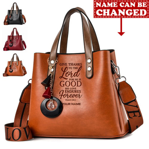 Personalised Give Thanks To The Lord Luxury Leather Women Handbag
