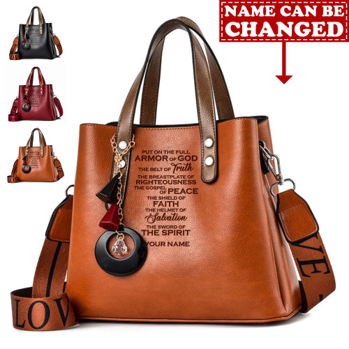 Personalized Put On Full Armor Of God Luxury Leather Women Handbag