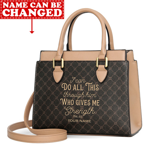 Personalised All Things Through Christ Brow Pattern High Quality Leather Women Handbag