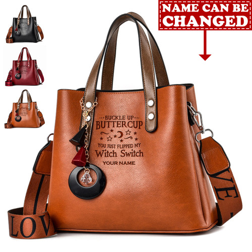Personalized Buckle Up Buttercup Luxury Leather Women Handbag