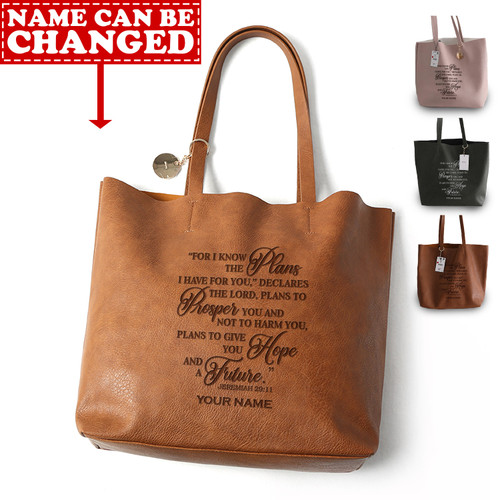 Personalised Have Plans For You Luxury Grain Leather Tote Bag Women Purse 2
