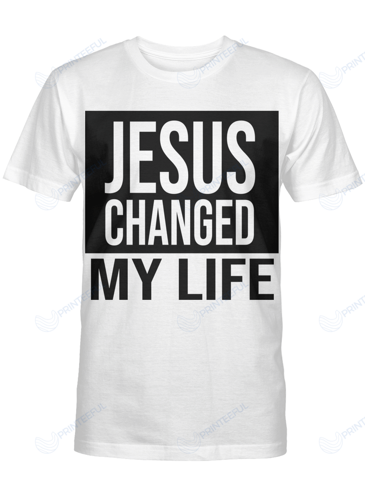 Jesus Changed My Life (God - Jesus - Christ - Christians Stickers, Shirts, Hoodies, Cups, Mugs, Totes, Handbags)