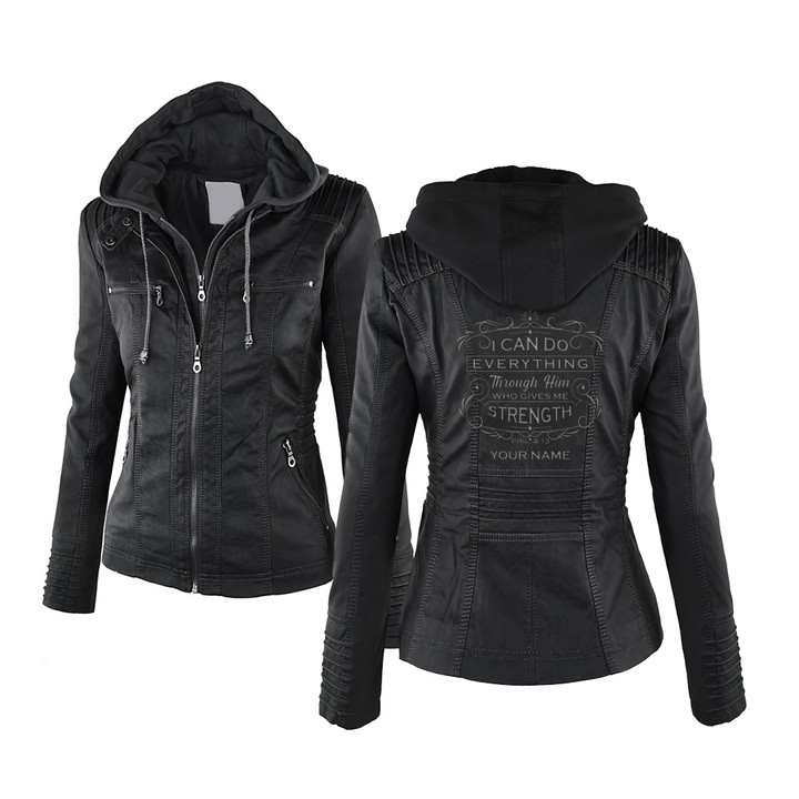 Personalized Can Do Women Hooded Leather Jacket