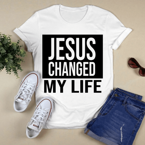 Jesus Changed My Life (God - Jesus - Christ - Christians Stickers, Shirts, Hoodies, Cups, Mugs, Totes, Handbags)