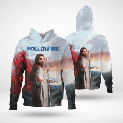 Jesus Follow Me (God - Christ - Christians, Canvases, Posters, Pictures, Puzzles, Quilts, Blankets, Shower Curtains, Flags, T-shirts, Hoodies, Sweatshirts, Hawaii Shirts, Baseball Jerseys, Tank Tops)