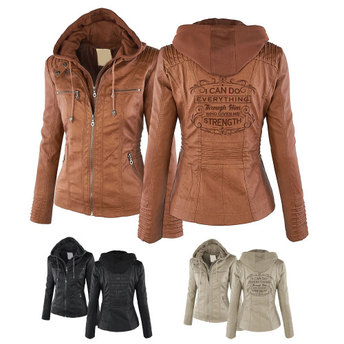 I Can Do Women Hooded Leather Jacket