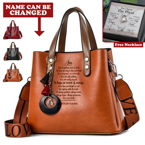Love Is Patient 1 Corinthians 13:4-8 Personalized God Jesus Christ Christians Christianity Bible Luxury Leather Women Handbag With Free Necklace