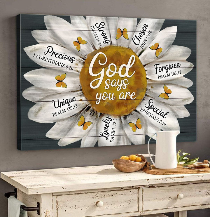 Daisy - God says you are with butterfly Canvas