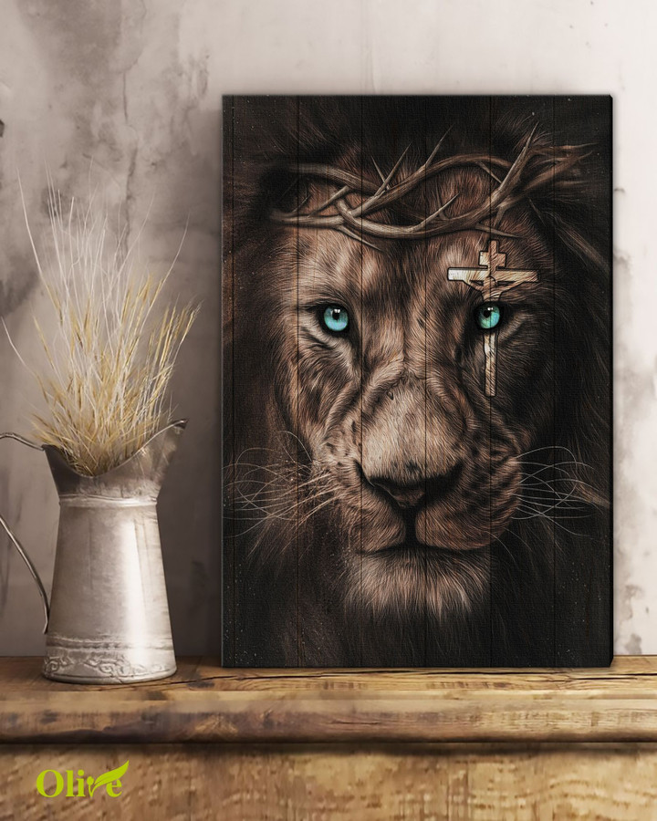 Jesus - Awesome lion and cross on his eye 2 Canvas