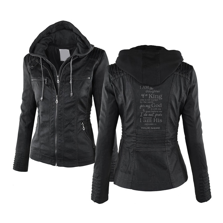 Personalized Daughter Of God Hooded Leather Jacket