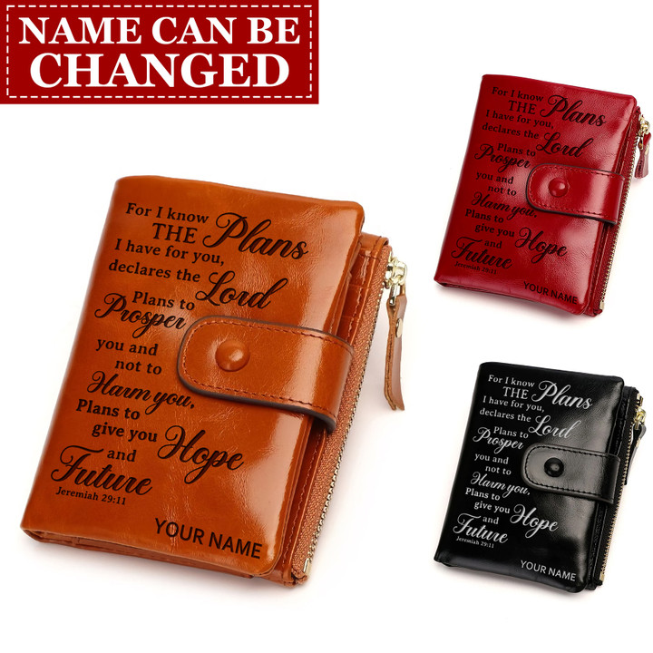 Plans To Give You Jeremiah 29:11 NIV Personalized God Jesus Christ Christians Christianity Bible Luxury Genuine Leather Women Vintage Style Wallet Purse