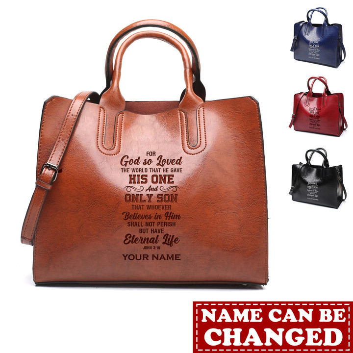 God So Loved John 3:16 Personalized God Jesus Christ Christians Christianity Bible Smooth Leather Long Shoulder Quality Vintage Purse Handbag Tote Bag
