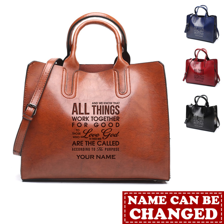 All Things Work Together For Good Romans 8:28 Personalized God Jesus Christ Christians Christianity Bible Smooth Leather Long Shoulder Quality Vintage Purse Handbag Tote Bag
