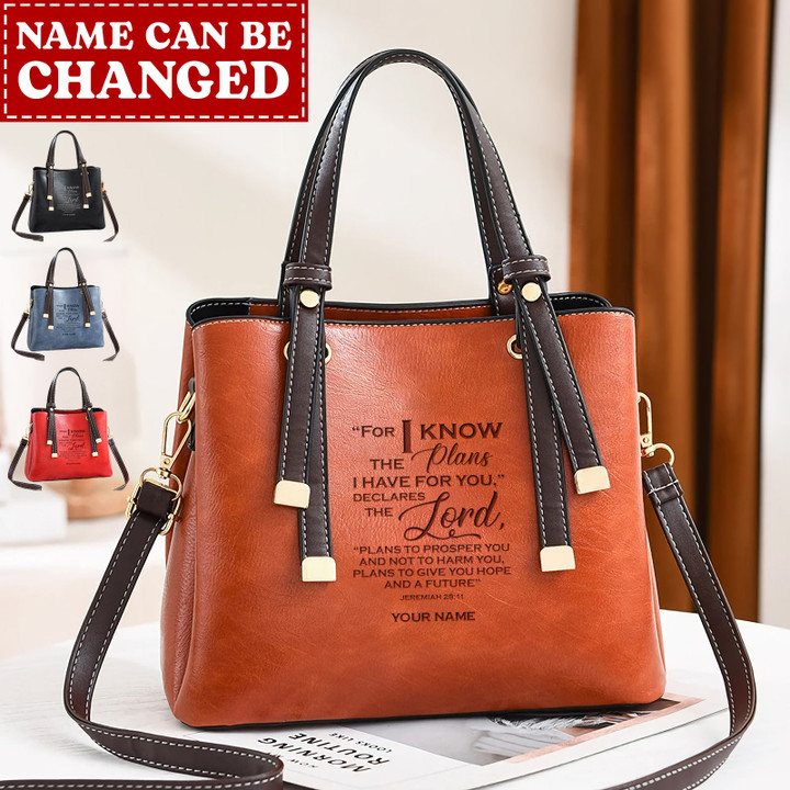 For I Know The Plans Jeremiah 29:11 NIV Personalized God Jesus Christ Christians Christianity Bible New Upgraded Luxury Leather Women Handbag Purse Tote Bag