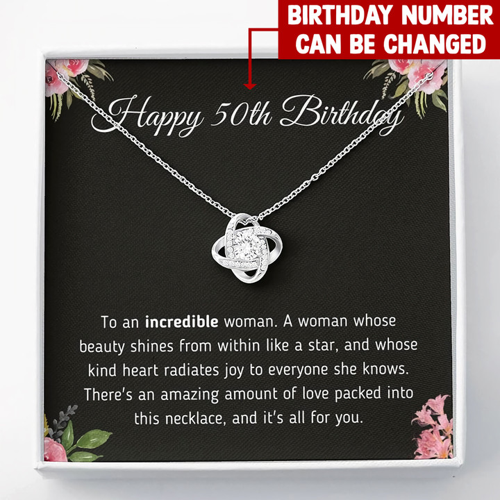 Happy 50th Birthday Jewelry Love Knot Necklace Gift Box With Message Card