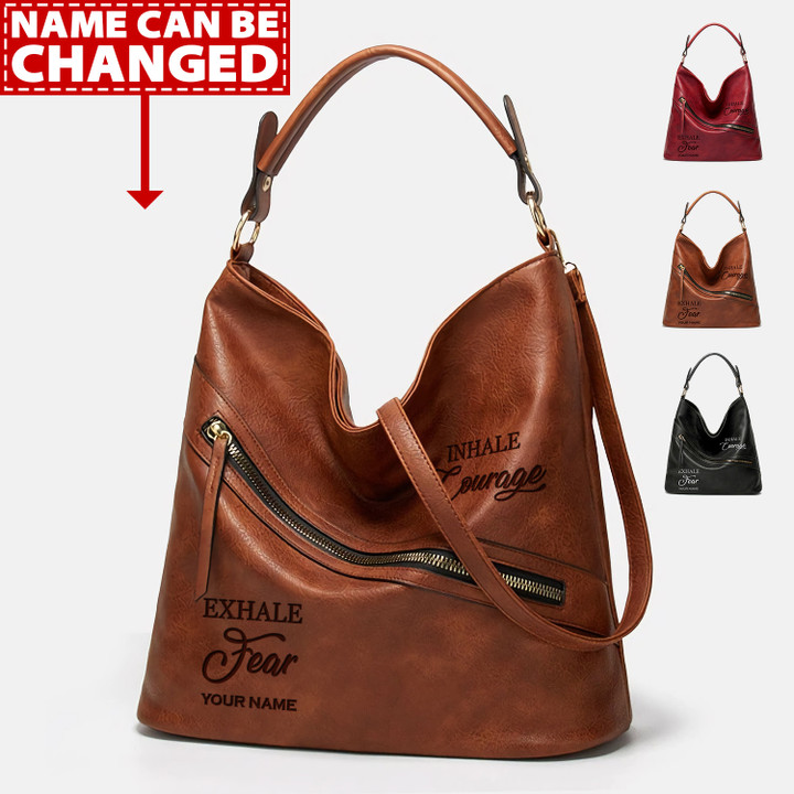 Personalised Inhale Courage Retro Leather Totebag