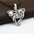 Stainless Steel Cat On Triquetra Celtic Necklace