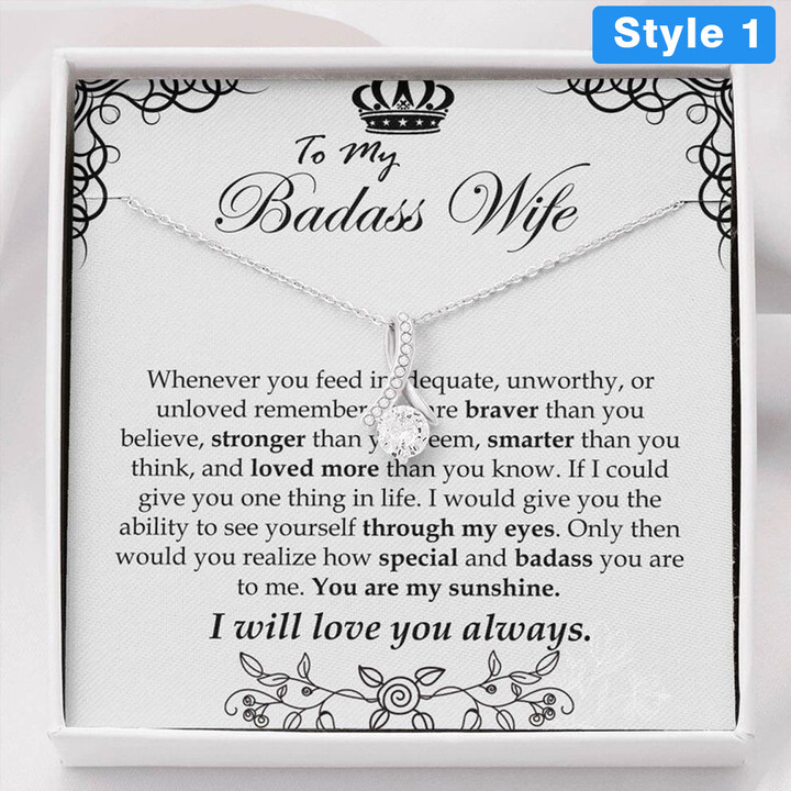To My Badass Wife Necklace With Message Card