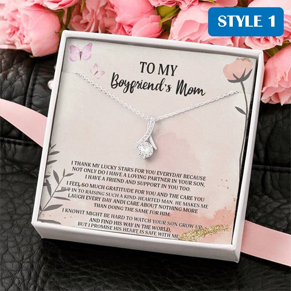 To My Boyfriend's Mom Necklace With Message Card