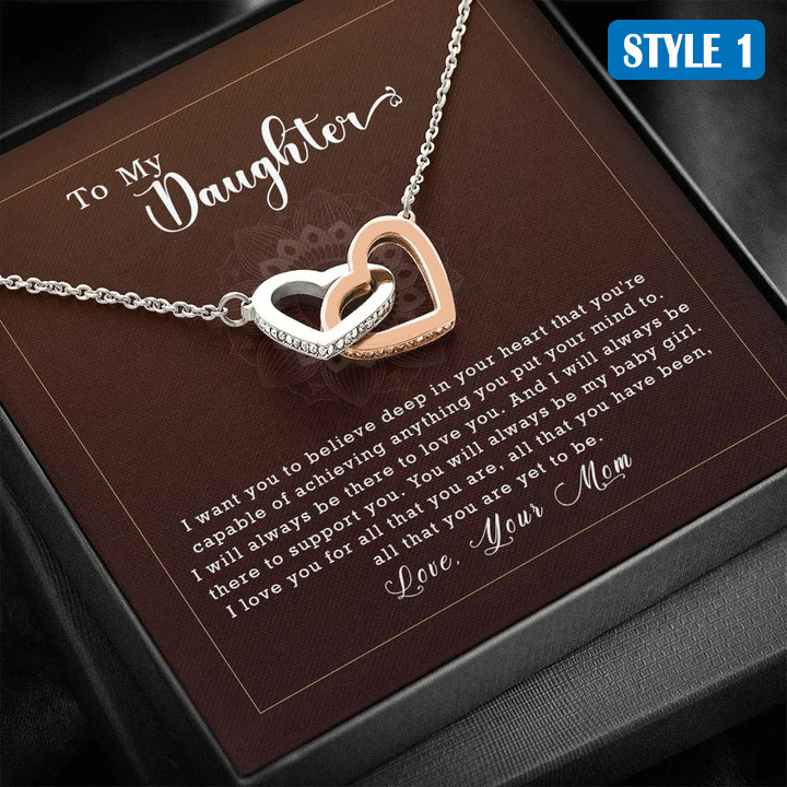 To My Daughter Gift From Mom - Interlocking Hearts Necklace With Message Card
