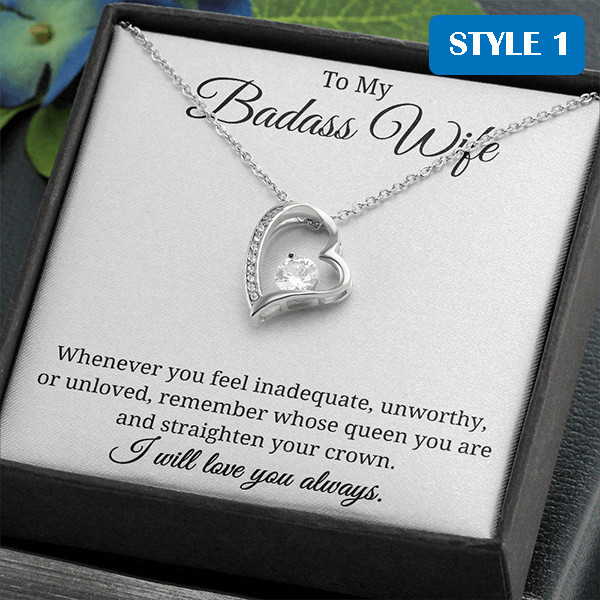 To My Badass Wife Meaningful Gift For Wife - Necklace With Message Card