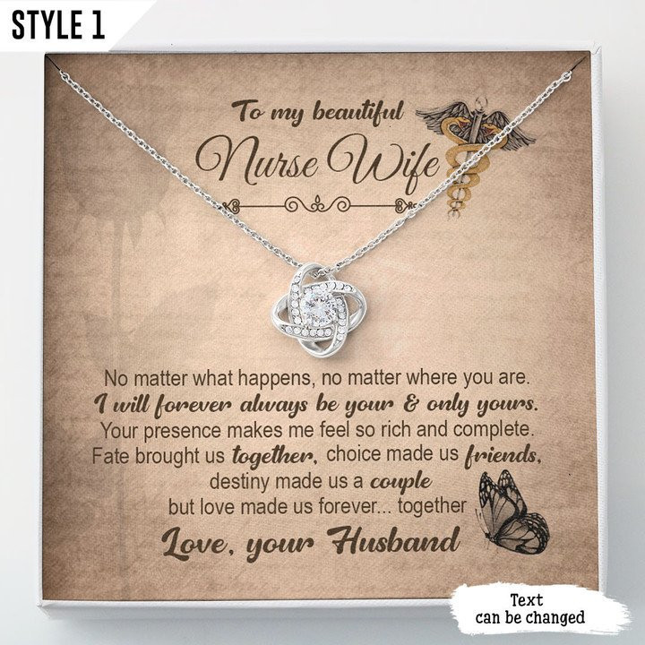 To My Beautiful Nurse Wife Personalized Gift For Wife - Love Knot Necklace With Message Card