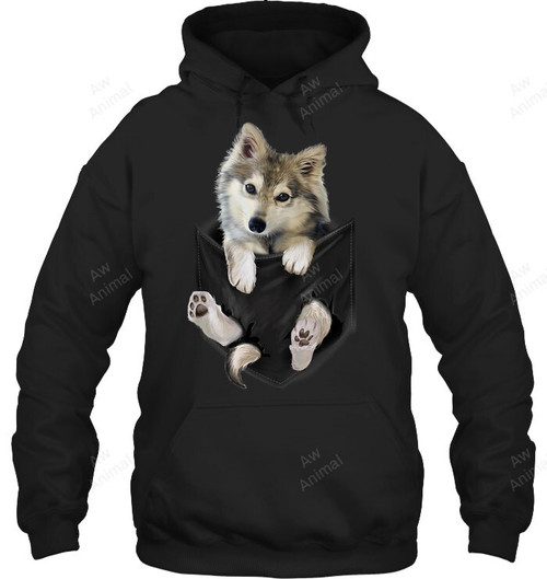 Wolf White Pup In Pocket Sweatshirt Hoodie Long Sleeve