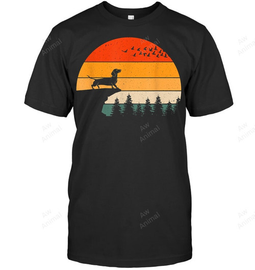 Dachshund Weiner Dog Sunset Retro Style Men Tank Top V-Neck T-Shirt
