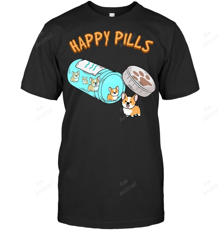Corgi Dog Happy Pills Sweatshirt Hoodie Long Sleeve Men Women T-Shirt