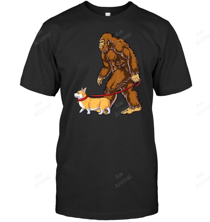 Bigfoot Dog Walk Corgi Sasquatch Lover Funny Corgi Sweatshirt Hoodie Long Sleeve Men Women T-Shirt
