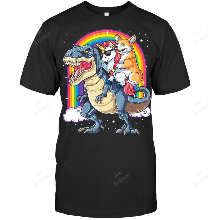 Corgi Unicorn Dinosaur Trex Kids Girls Rainbow Sweatshirt Hoodie Long Sleeve Men Women T-Shirt