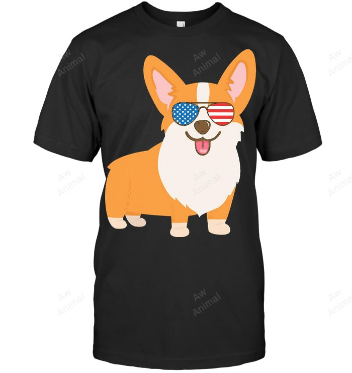 Corgi Dog American Flag Sunglasses 4th Of July Sweatshirt Hoodie Long Sleeve Men Women T-Shirt