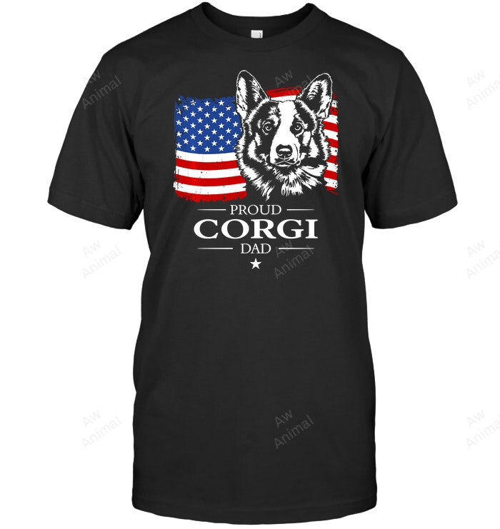 Pround Corgi Dad American Flag Men Sweatshirt Hoodie Long Sleeve T-Shirt
