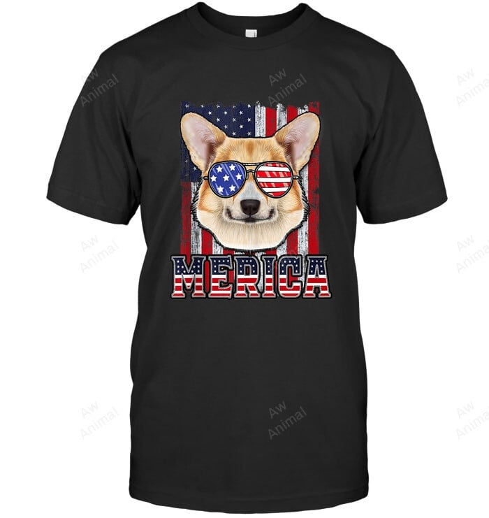 Corgi Merica 4th Of July Dog Funny Patriotic Flag Sweatshirt Hoodie Long Sleeve Men Women T-Shirt