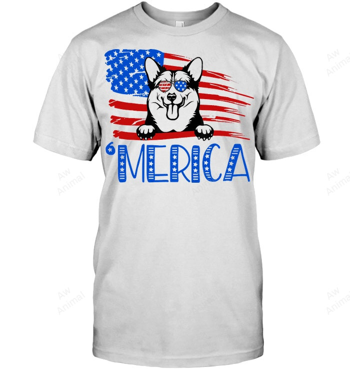 Merica Corgi American Flag 4th Of July Sweatshirt Hoodie Long Sleeve Men Women T-Shirt