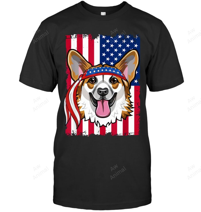 4th Of July American Flag Usa Corgi Dog Sweatshirt Hoodie Long Sleeve Men Women T-Shirt