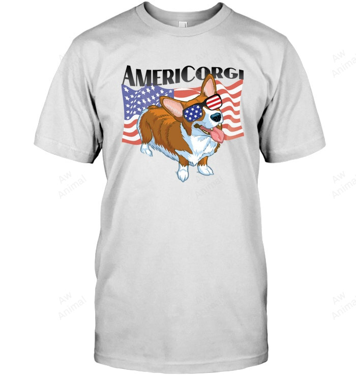 American Corgi Merica Happy 4 July American Flag Sweatshirt Hoodie Long Sleeve Men Women T-Shirt